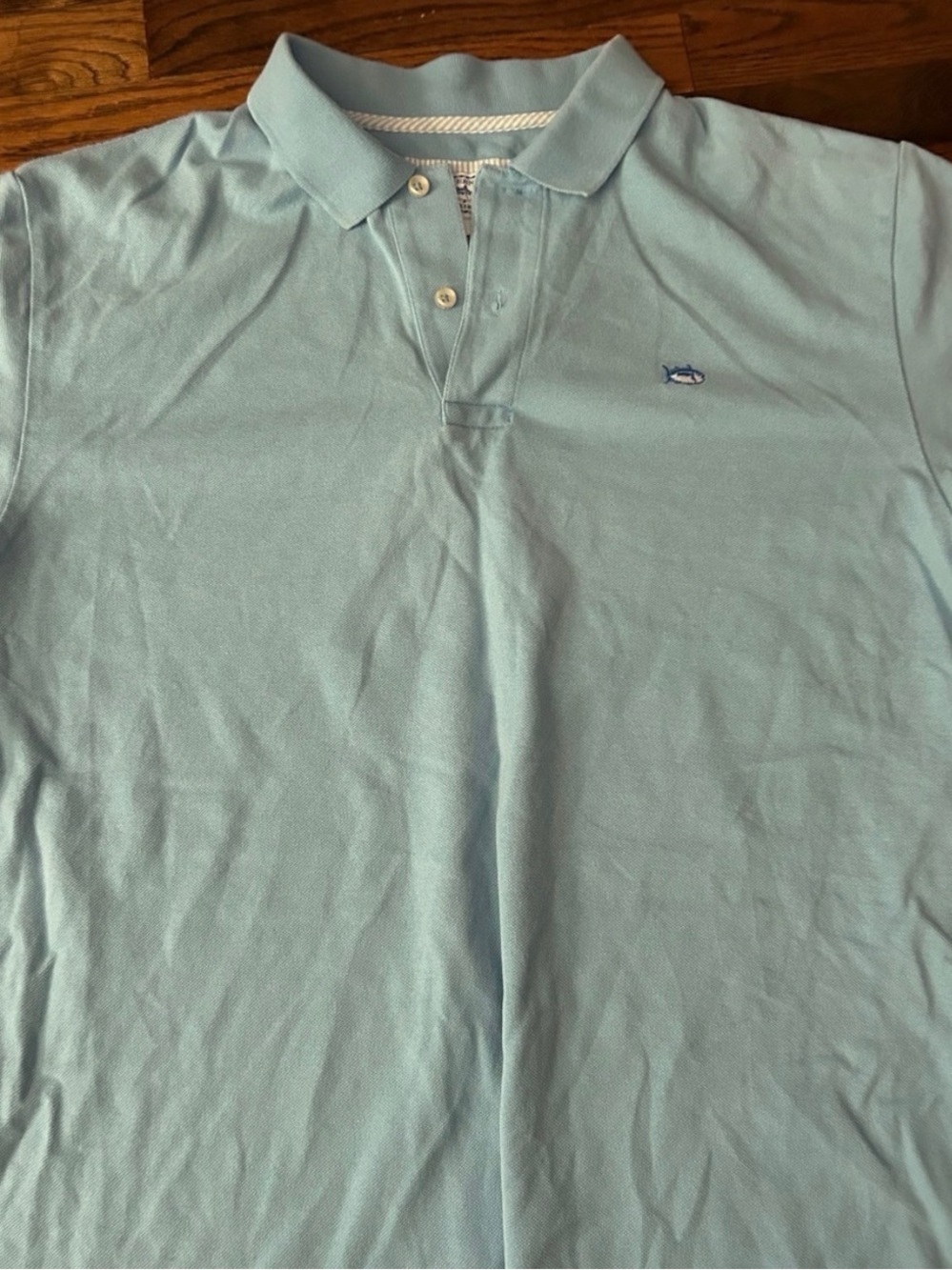 Southern Tide Men's Polo in Pale Blue with Embroidered Fish